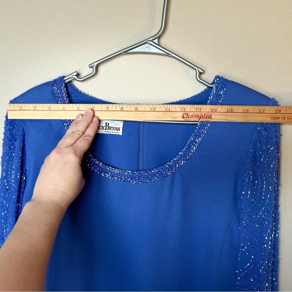 Mother Of The Bride Dress Size Medium Blue Iris Knee Length W Beading Jack Bryan - Picture 9 of 15